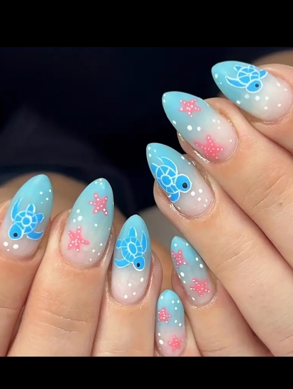 Water Drop Style Clear Blue Aquatic Turtle- Starfish 24pcs Nail Set